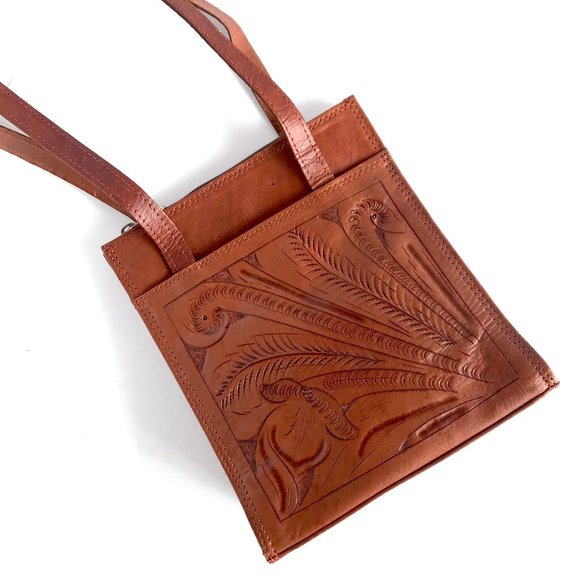 Force Ten Handbags - FORCE TEN Tooled Genuine Leather Shoulder Bag